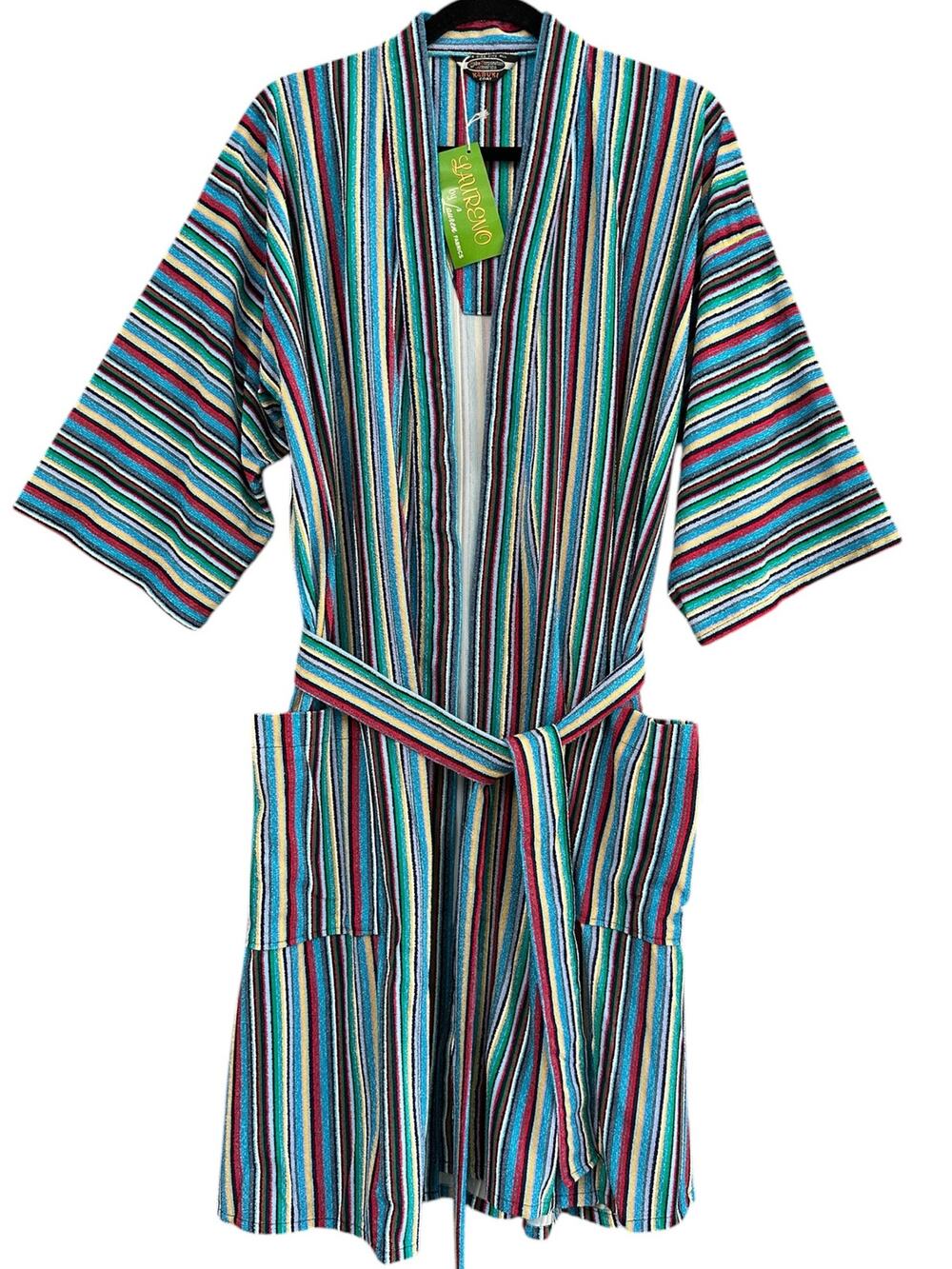 NWT Vintage 1974 Robe Corp of America Kabuki Robe Deadstock Striped Rainbow 70s